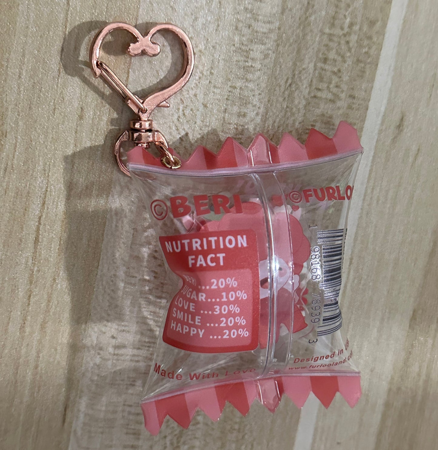 Beri (Raspberry) Character with Two Hearts Candy Bag keychain